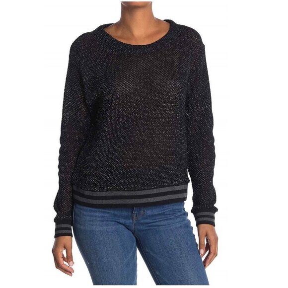 NWT Splendid Contrast Trim Loose Knit Crop Sweater - Picture 1 of 7